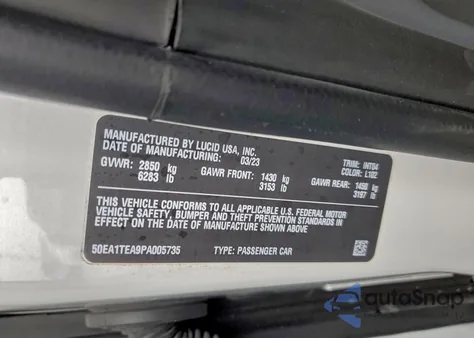 2023 Lucid Motors Air Touring z USA, uszkodzony, nr VIN 50EA1TEA9PA005735